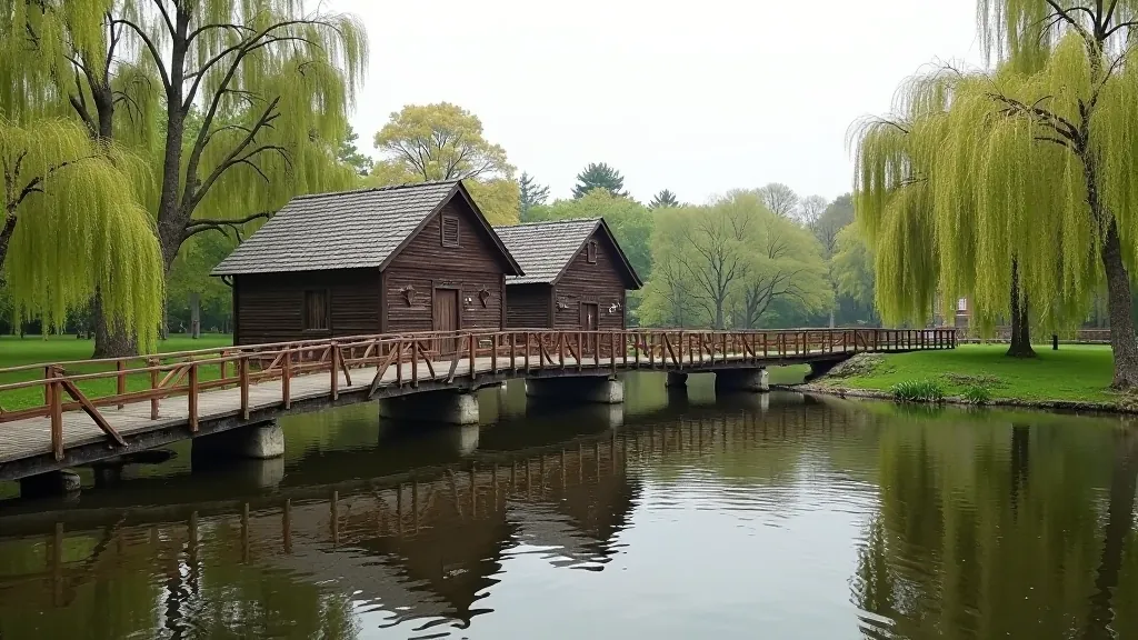 Koka tilts pār dīķi Cēsu parkā ar ūdeni un ūdensdziļumiem
